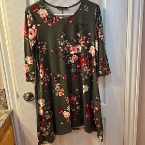 Women’s Olive Green Floral Tunic Dress